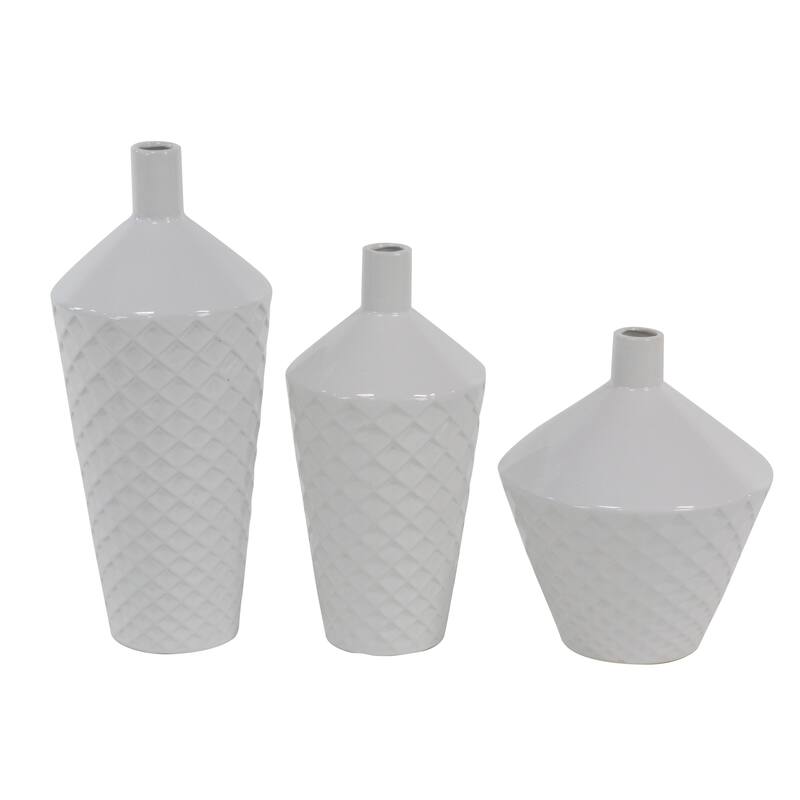 Porcelain Ceramic Vase - Set of 3 White - Roche River Decor - 7"W x 7"L x 15"H