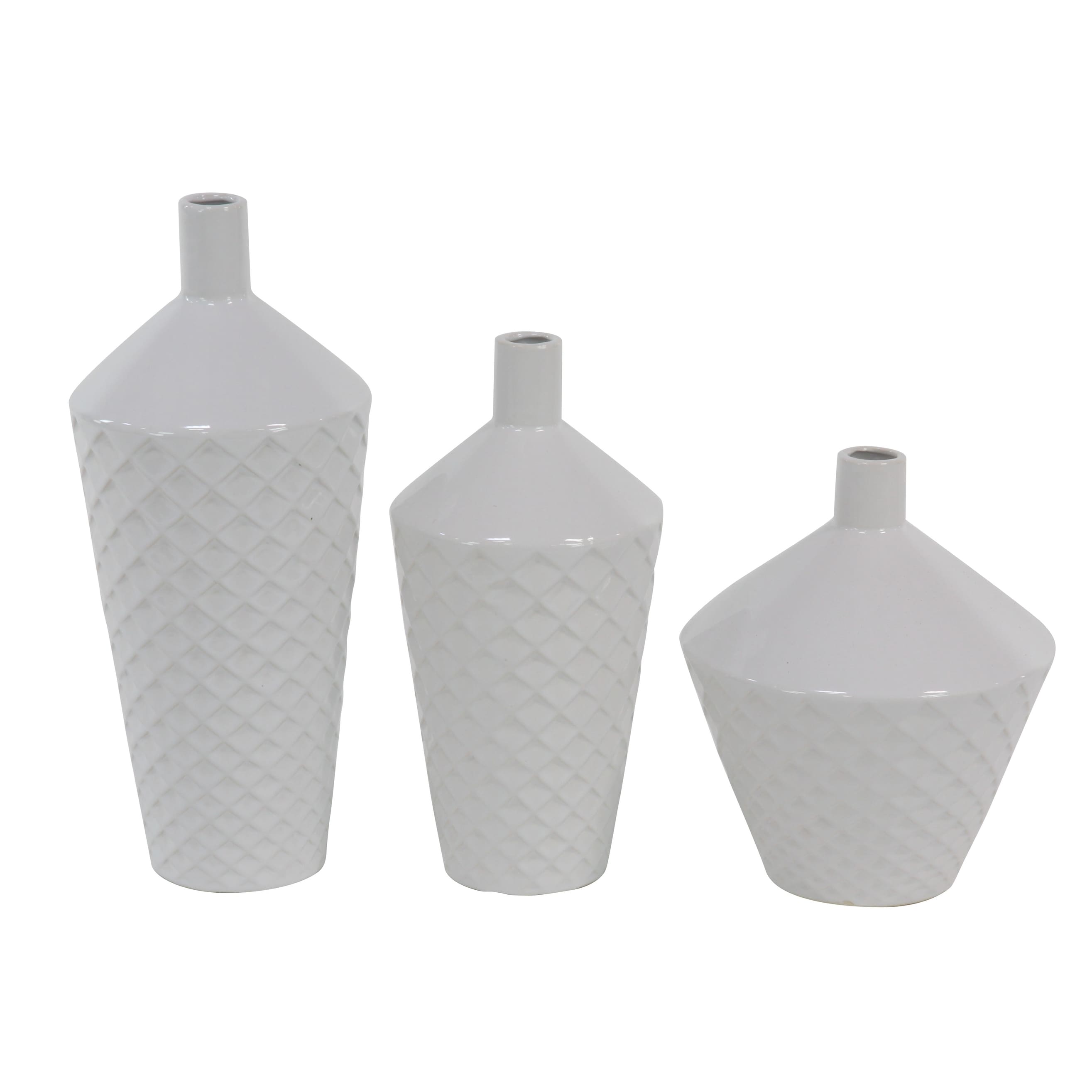 Porcelain Ceramic Vase - Set of 3 White - Roche River Decor - 7"W x 7"L x 15"H