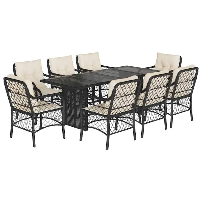 vidaXL Patio Dining Set with Cushions Table and Chair 7 Piece Poly Rattan