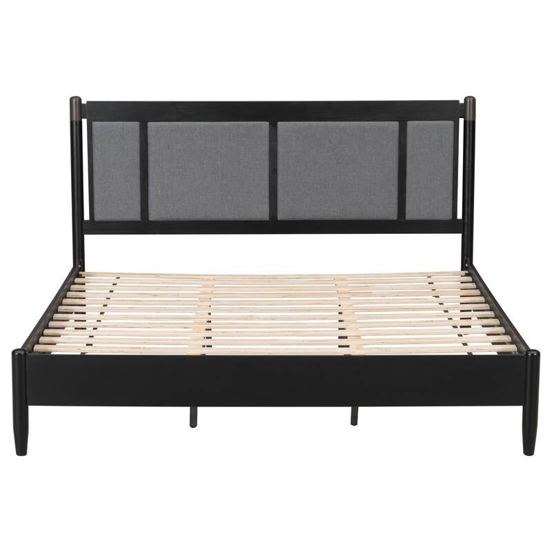 Christopher Knight Home - Modern Wood Platform Bed with Upholstered Headboard & Metal Handle Accents