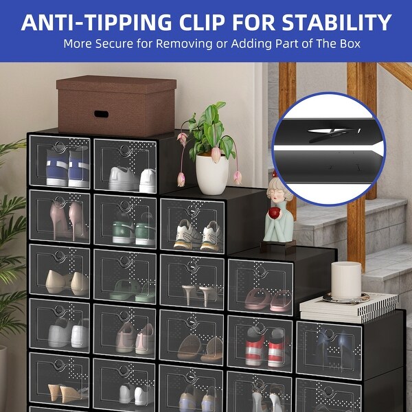 Shoe Storage Boxes 24Pcs Stackable Plastic Sneaker Organizer