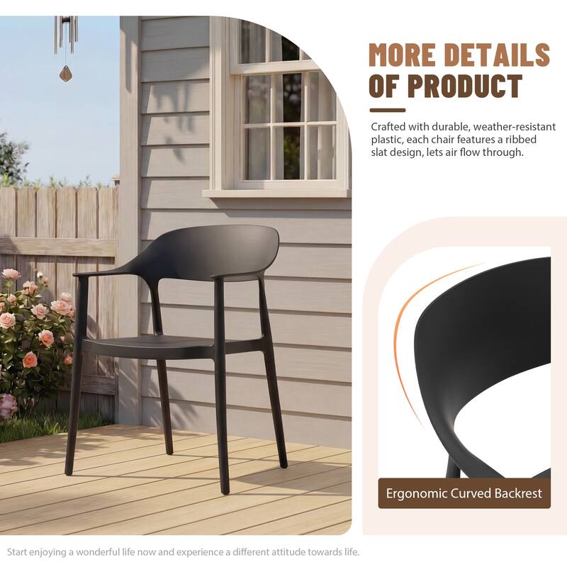 Outdoor Dining Set 9-Piece Stackable Plastic Lightweight Curved Backrest Armchair and Extendable Dining Table