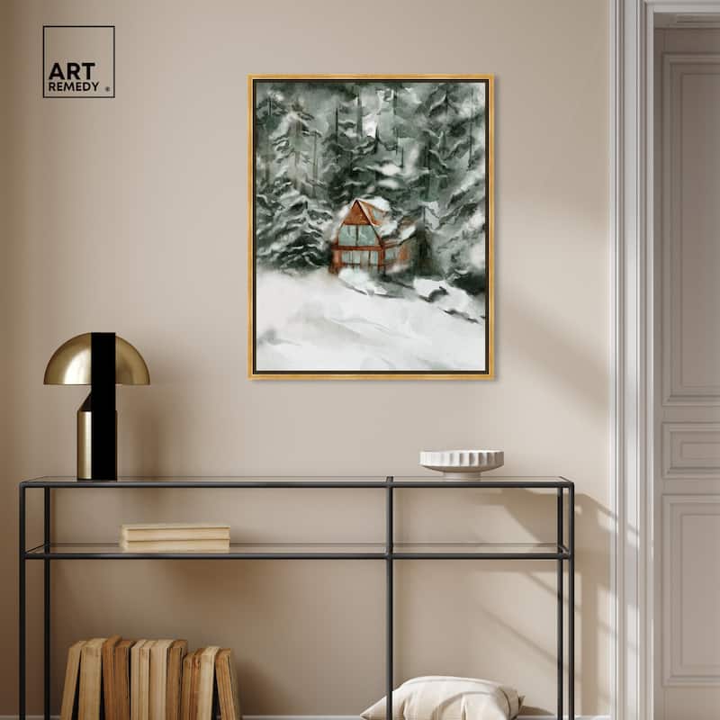 Art Remedy Winter In December Framed Landscape 1 Piece Canvas Wall Art Watercolor Style