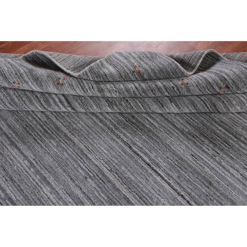 Hand Knotted Oriental 100% Wool Carpet Tribal Tribal Greys & Charcoal Gabbeh Area Rug - 12' 2'' X 9' 4''