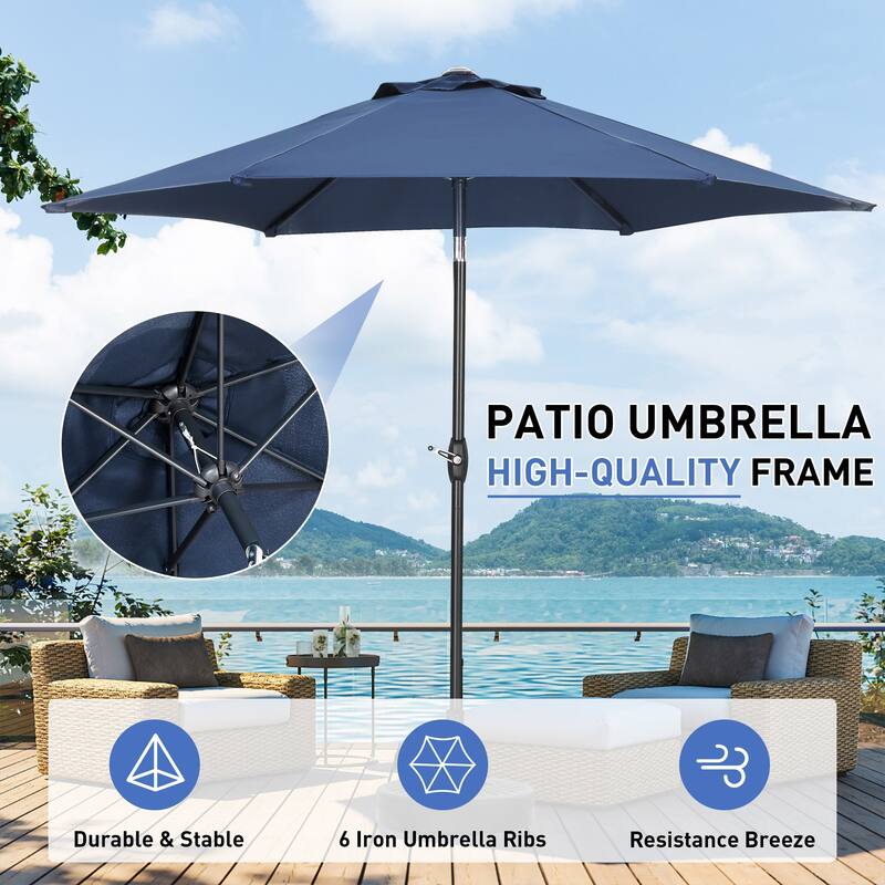 9ft Outdoor Patio Umbrella 6 Ribs with Tilt & Crank.