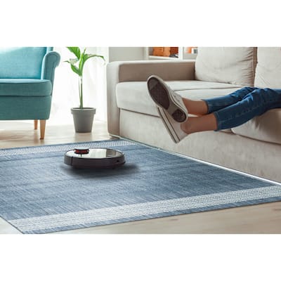 Hand-Knotted Wool Blue Modern Contemporary HANDLOOM Flat Weave DURRIE Rug - 6' x 9'