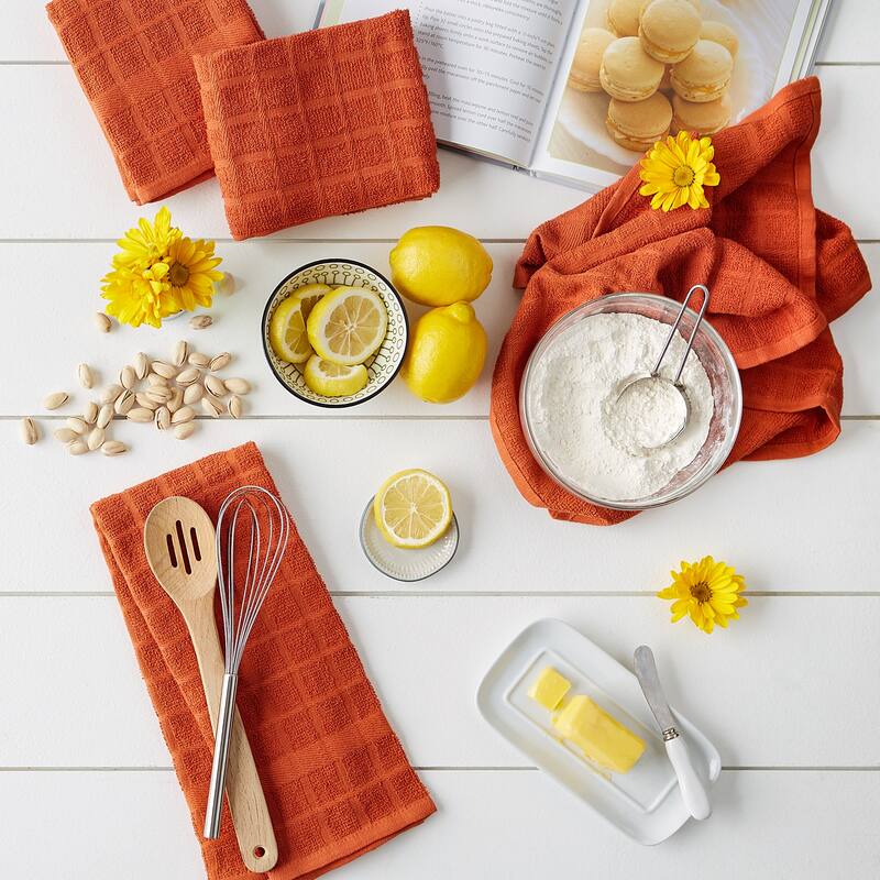 DII Solid Honey Gold Windowpane Terry Dishtowel 4 Piece
