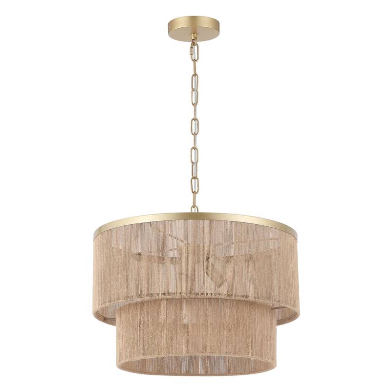 GetLedel 3-Light Coastal Boho Rope Drum Chandelier Hand-woven Ceiling Light