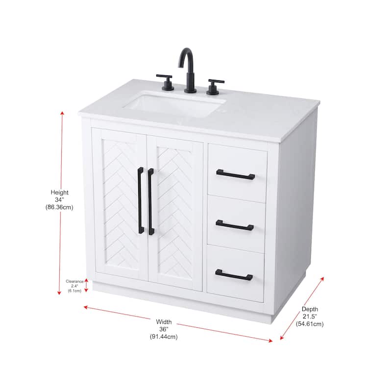 Elegant Lighting VF29036 Chase 36" Free Standing Single Basin Vanity