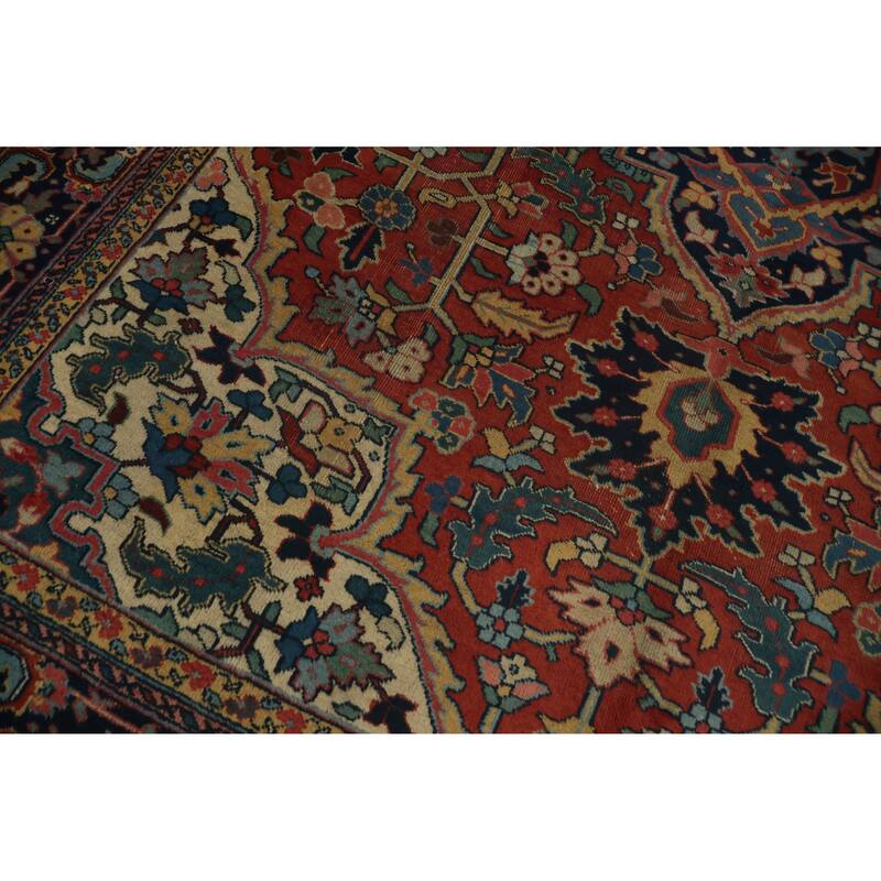 Hand Knotted Oriental 100% Wool Carpet Traditional Medallion Oranges & Rust Heriz Area Rug - 11' 2'' X 8' 2''