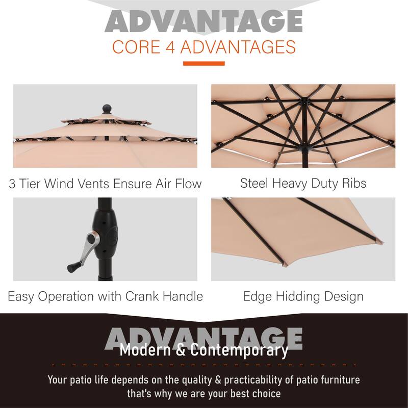 10ft 3 Tier Autotilt Patio Umbrella Outdoor Double Vented Umbrella