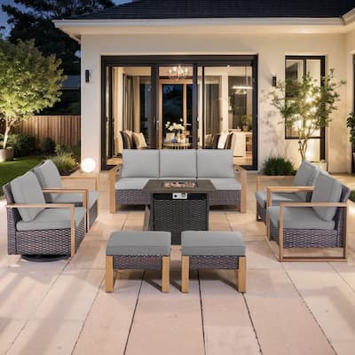 Pocassy Outdoor Fire Pit Conversation Set 3-Seat Sofa Chairs Patio Furniture Set