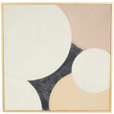 Metal Geometric Textured Framed Wall Art with Overlapping Circles and Gold Frame - Cream - Roche River Decor