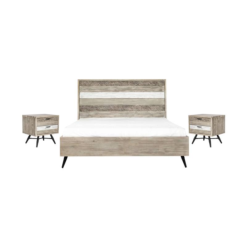 Bridges 3 Piece Bedroom Set in Two-Tone Acacia Wood