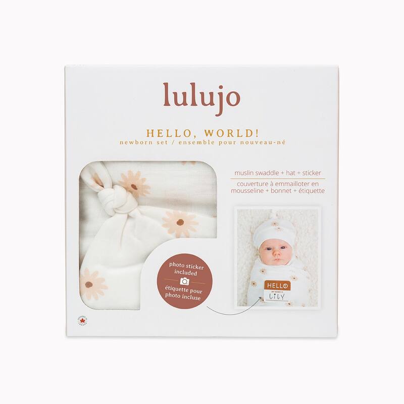 lulujo Hello World Hat & Swaddle Set