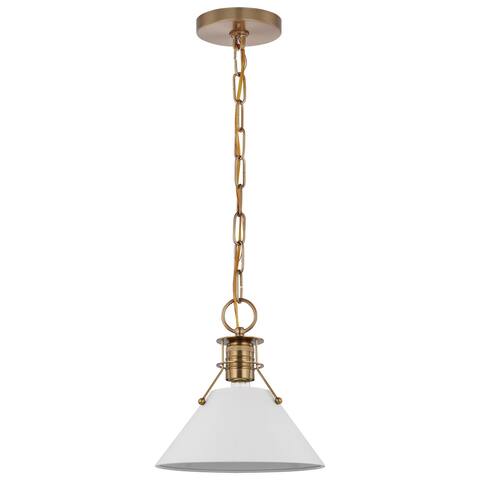 Outpost 1 Light Large Pendant Matte White with Burnished Brass