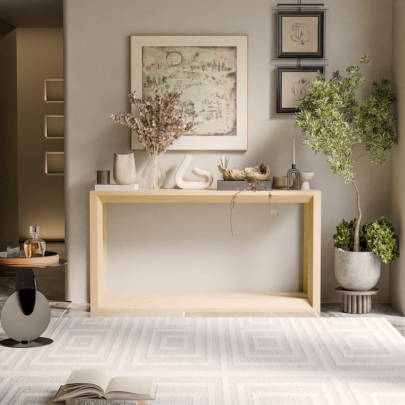 Solid Wood Veneer Console Table, 60 Inch Wide Sofa Table with Ample Storage for Entryway Organization