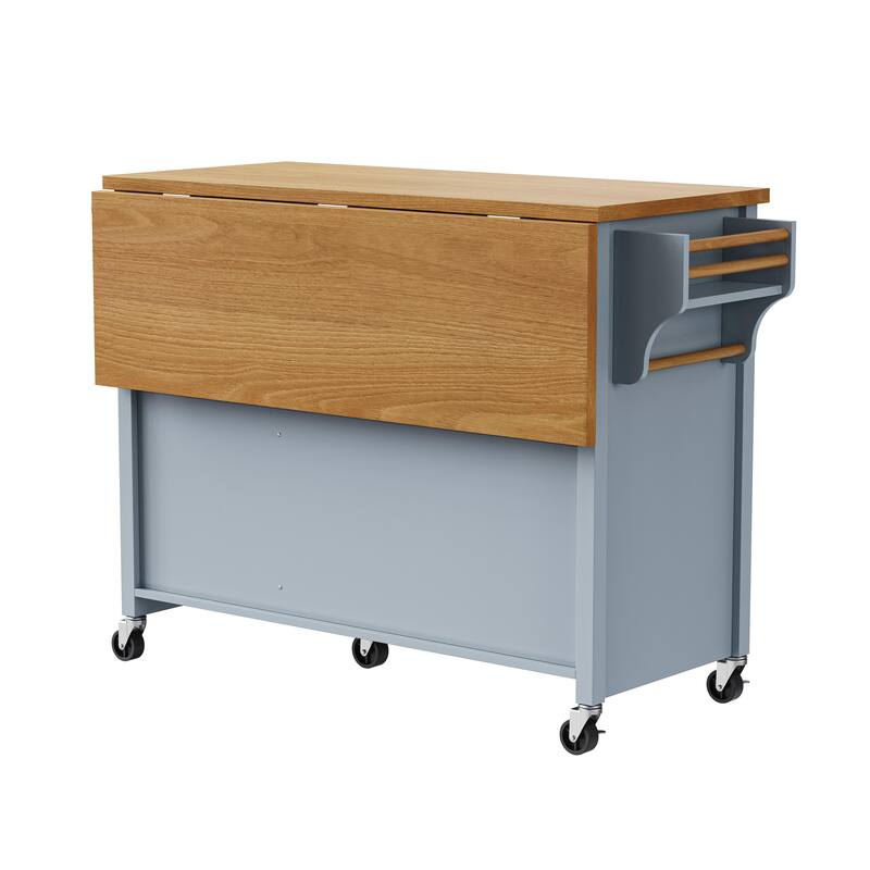 Mobile Kitchen Island with Five Drawers Adjustable Shelf and Spice Rack