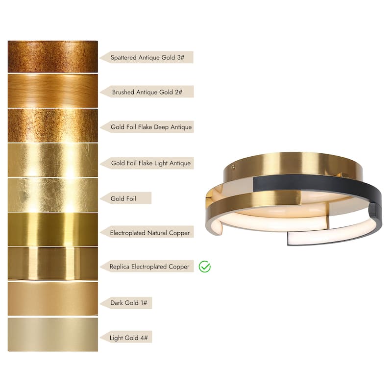 Modern 2-Light Black Brushed Brass Integrated LED Flush Mount Ceiling Light with Dual Ring Design - 12" D x 3.5" H