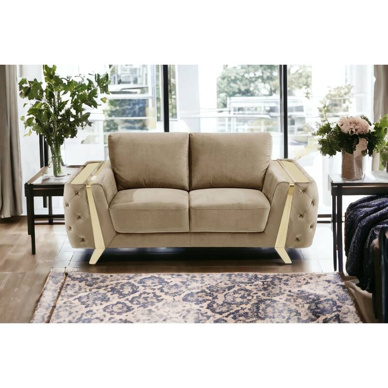 HomeRoots 72" Beige And Gold Velvet Loveseat - Beige