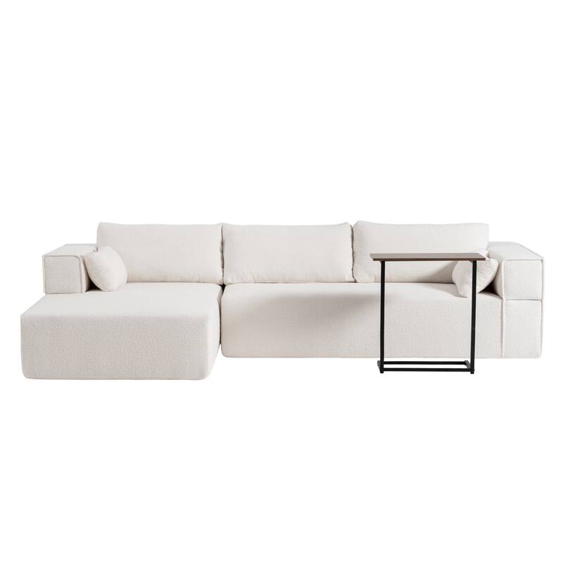 Modular Sectional Sofa with Side Table, Upholstered Cloud Sofa with L-Shaped Chaise Lounge, Full-Compressed Deep Seat Sofa