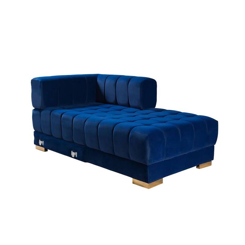 HomeRoots Blue Velvet U Shaped Three Piece Sofa and Chaise Sectional With Toss Pillows