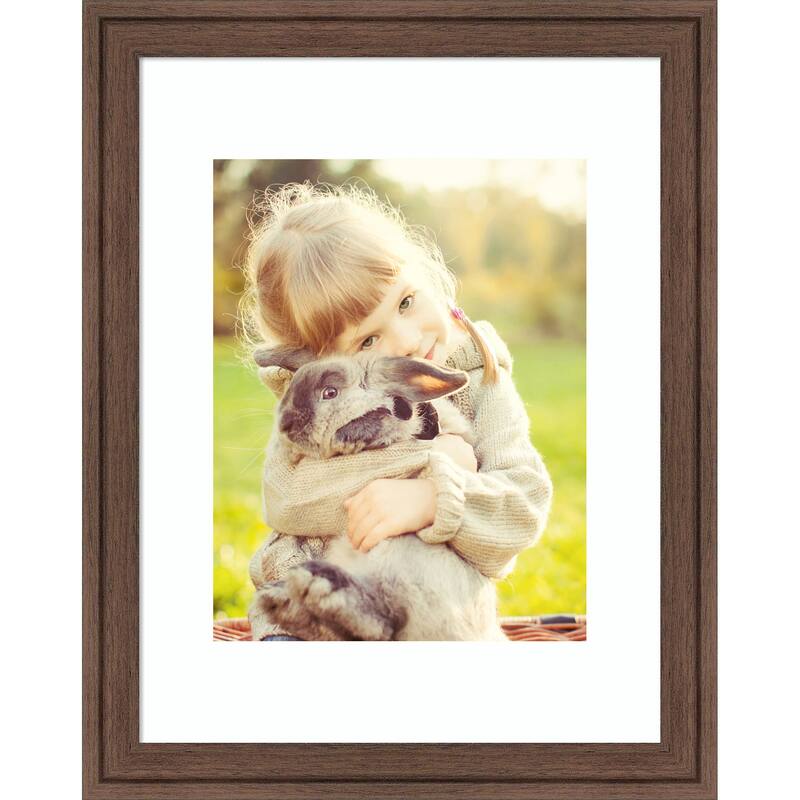 Florence Gold Framed Picture Frame, Photo Frame - 11x14 Matted White 8x10 - Florence Medium Brown