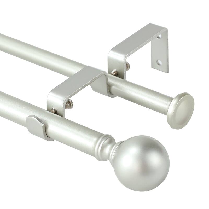 Round Ball Designer Double Drapery Adjustable Curtain Rod & Hardware - 28"-48" - Antique Silver/Pewter