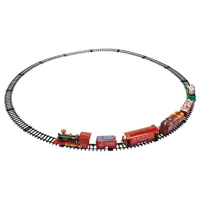 22pc Red Battery Operated Lighted and Animated Christmas Train Set with Music and Sound - 8"