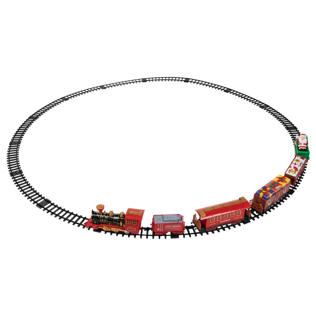 22pc Red Battery Operated Lighted and Animated Christmas Train Set with Music and Sound - 8"