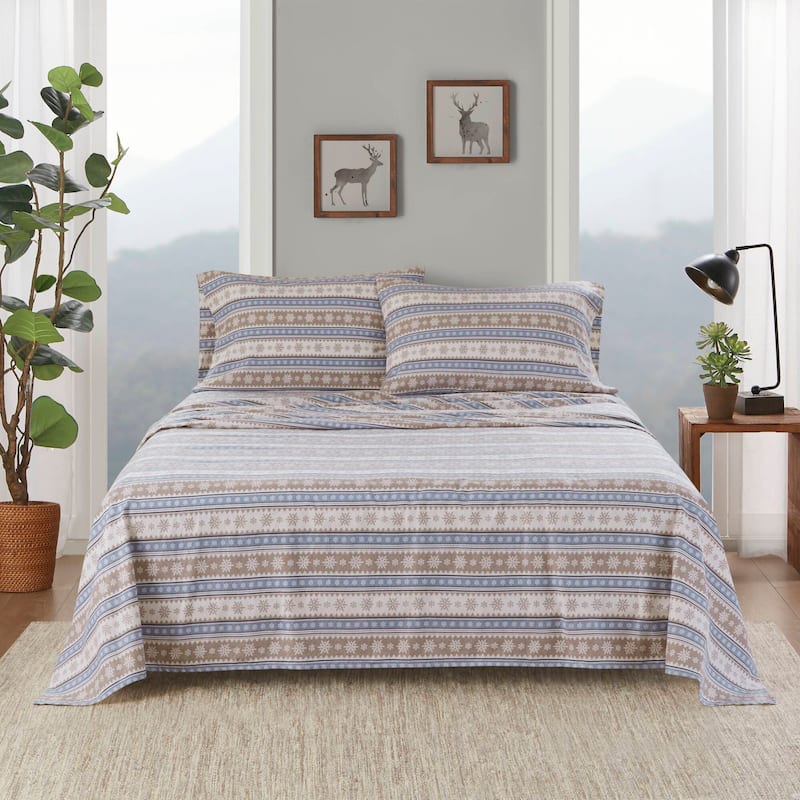 Woolrich Cotton Flannel Sheet Set - Queen - Blue Snowflake