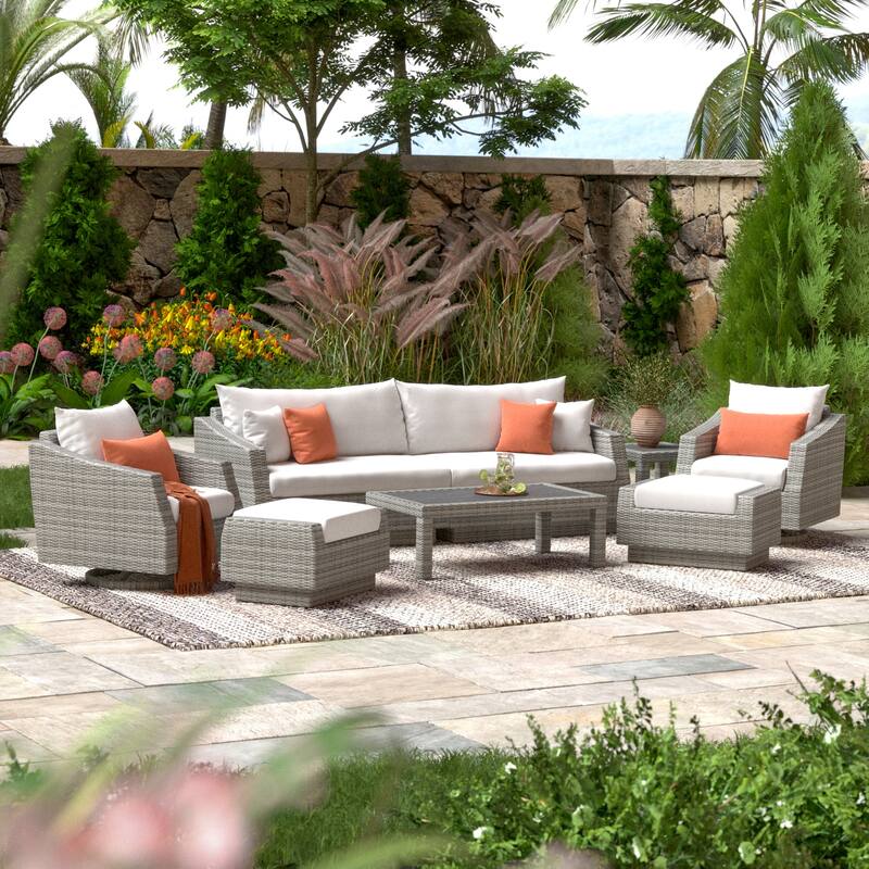 Cannes Deluxe 8 Piece Sunbrella Outdoor Patio Sofa & Club Chair Set