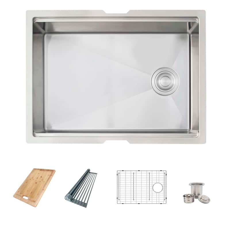 AZUNI 25"L x 19"L Single Bowl Undermount 16G Reversible Workstation Kitchen Sink with accessories C126L - 25" x 19" x 10"