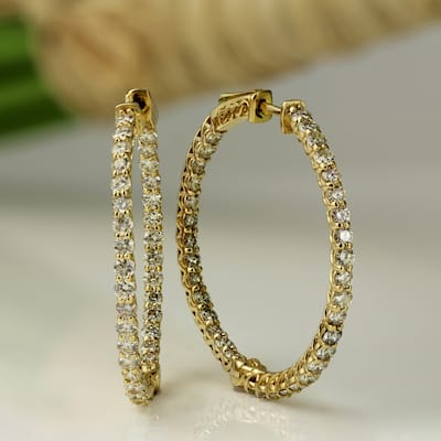 Auriya 14k Gold 2 1/2ctw Small or Medium Inside-out Diamond Hoop Earrings
