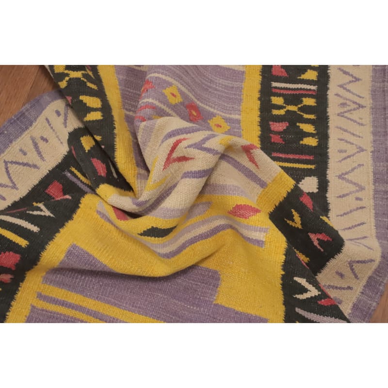 Hand Woven Oriental 100% Wool Carpet Southwestern Tribal Multi-Colored Kilim Runner Rug - 11' 5'' X 2' 7''