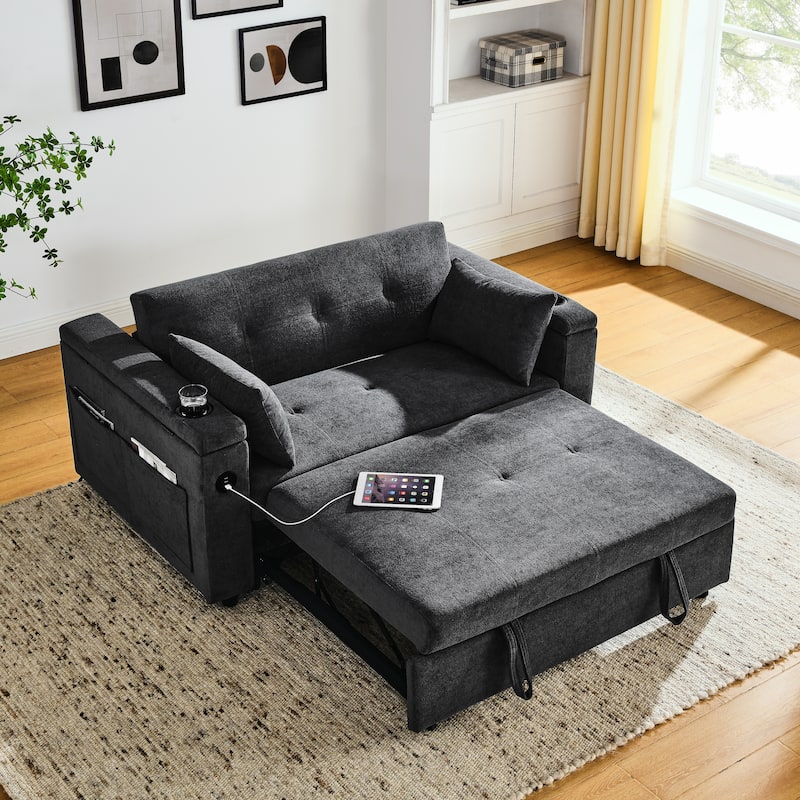 54" Pull-Out Sleeper Sofa Bed Double Seat Recliner Sofa Bed
