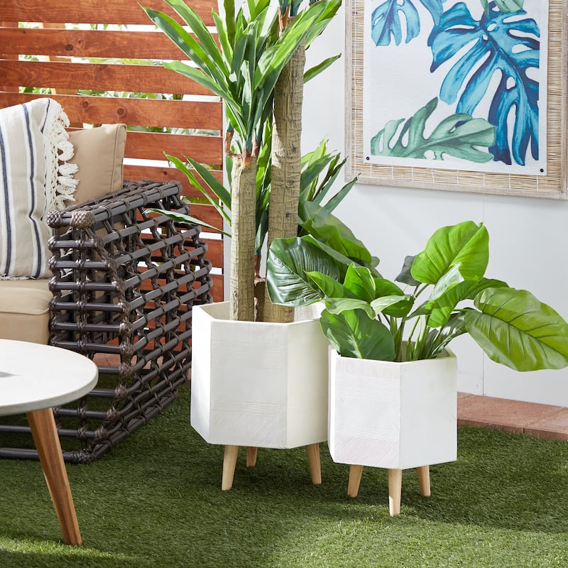 Ceramic Contemporary Planter (Set of 2) - S/2 15", 17"H - White