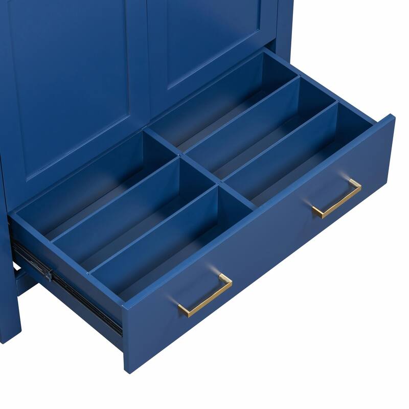 36"/30" Bathroom Vanity with Ceramic Sink, Soft-Close Doors, Double Storage Shelves & Divided Drawer