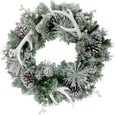 Fraser Hill Farm 24-in. Christmas Frosted Wreath with Antlers
