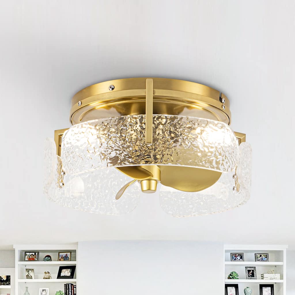 13-inch Gold Modern Small Caged Fandelier Flush Mount LED Ceiling Fan with Light