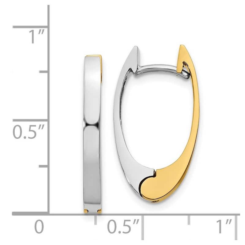 Curata 14k Two Tone Solid Polished Gold V Shaped 10x3mm Reversible Hinged Huggies Hoop Earrings