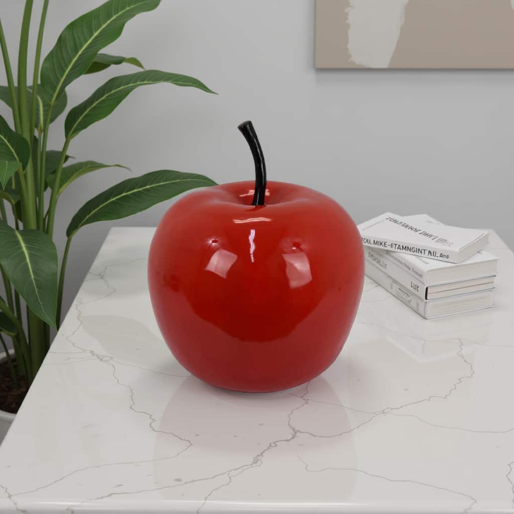 Masu Tabletop Accent Decor, 16 Inch Apple Design Glossy Red Resin Body
