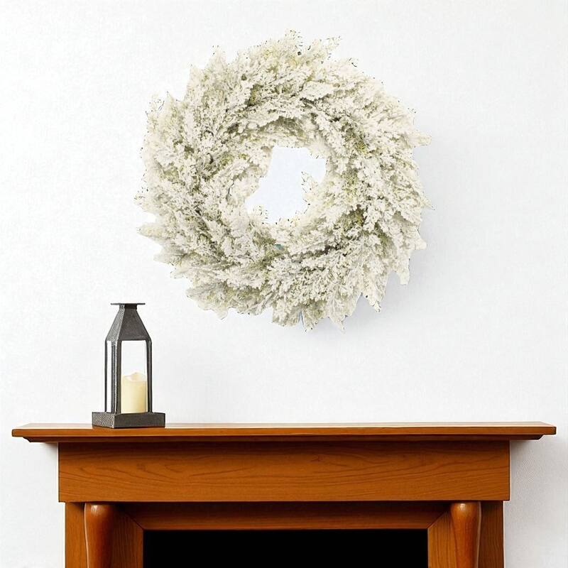HomeRoots 24" Green And White Flocked Pine Christmas Artificial Wreath - Green/White - 24.00 in. x 24.00 in.  x 6.50 in.