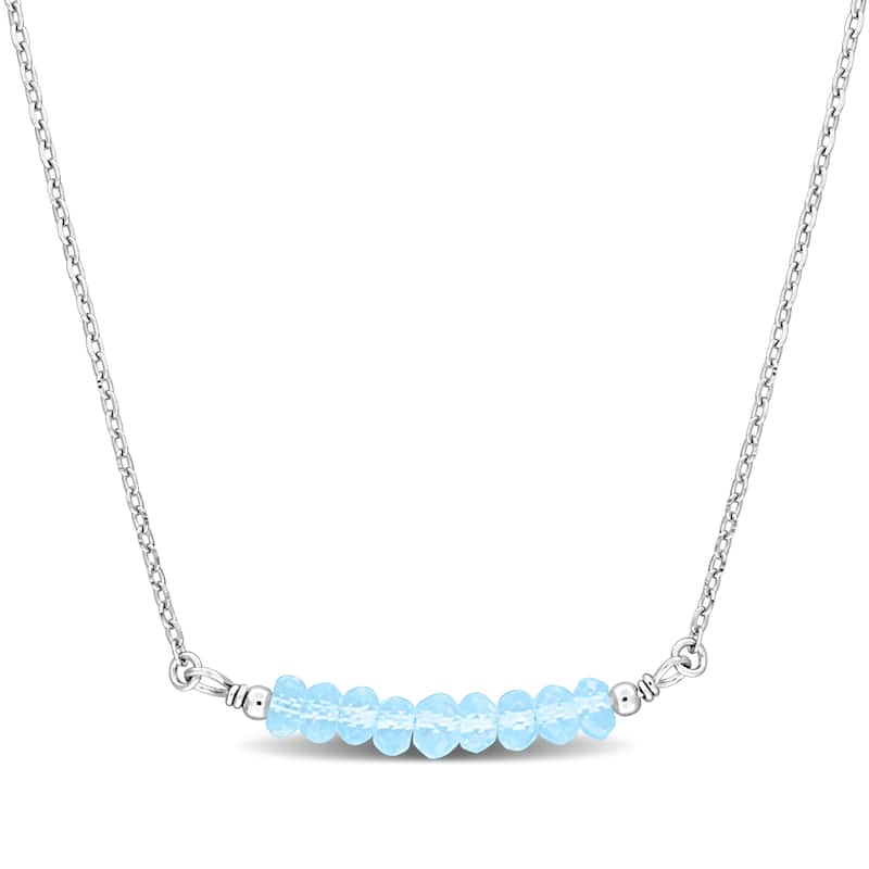 Miadora 2.70ct TGW 4mm Blue Topaz Bead Necklace with Rolo Chain in Sterling Silver