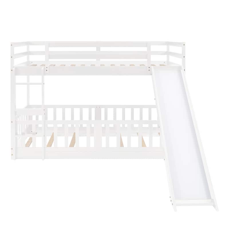 Twin Over Twin Bunk Bed with Slide and Ladder, White