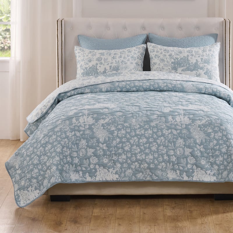 Greenland Home Fashions Patchwork Toile Reversible Matelasse Coverlet Set