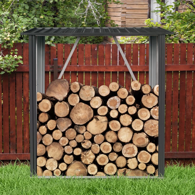 GDF Studio - Luray Outdoor Metal Firewood Rack with Sloped Roof and Open Airflow Design