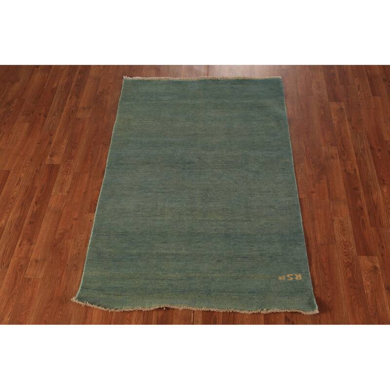Green & Blue Modern Gabbeh Oriental Rug Handmade Wool Carpet - 3'2" x 4'11"