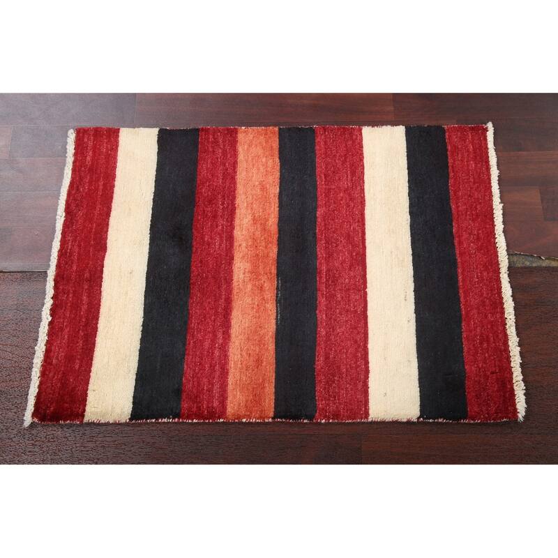 Contemporary Gabbeh Kashkoli Wool Area Rug Hand-knotted Striped Carpet - 2'2" x 3'0"
