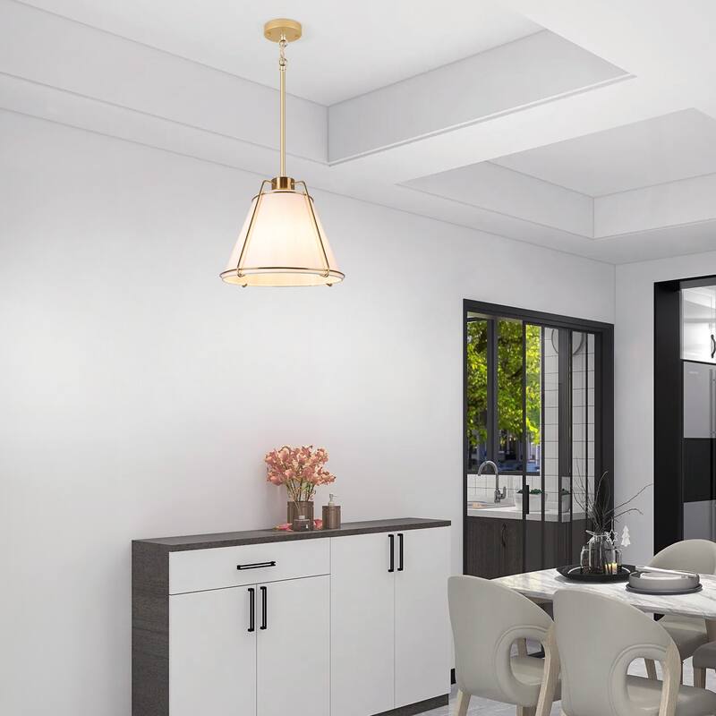 JASIWAY Modern Light Brass Chandelier with E26 Base and Fabric Shade